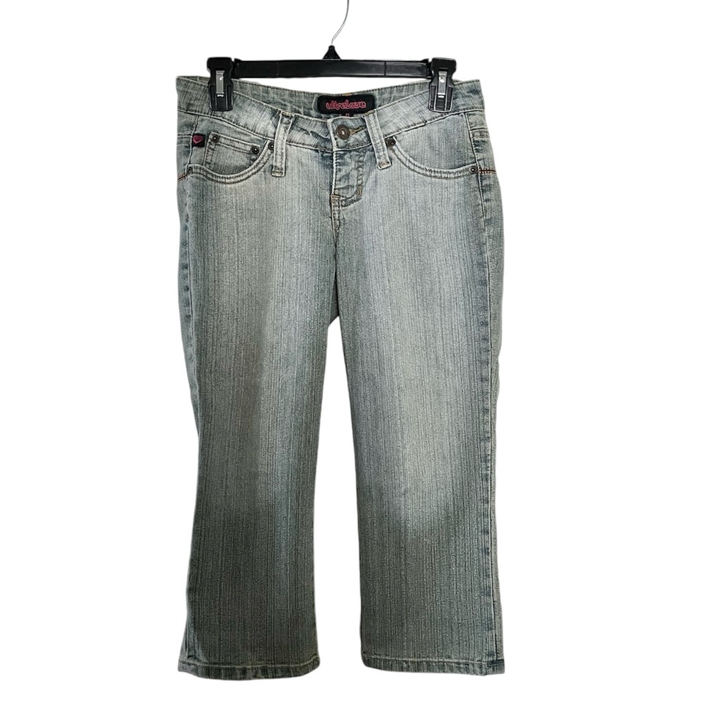 Ultralove Vintage Y2K Grey Denim Wash Ultra Low-Rise Capri Jeans